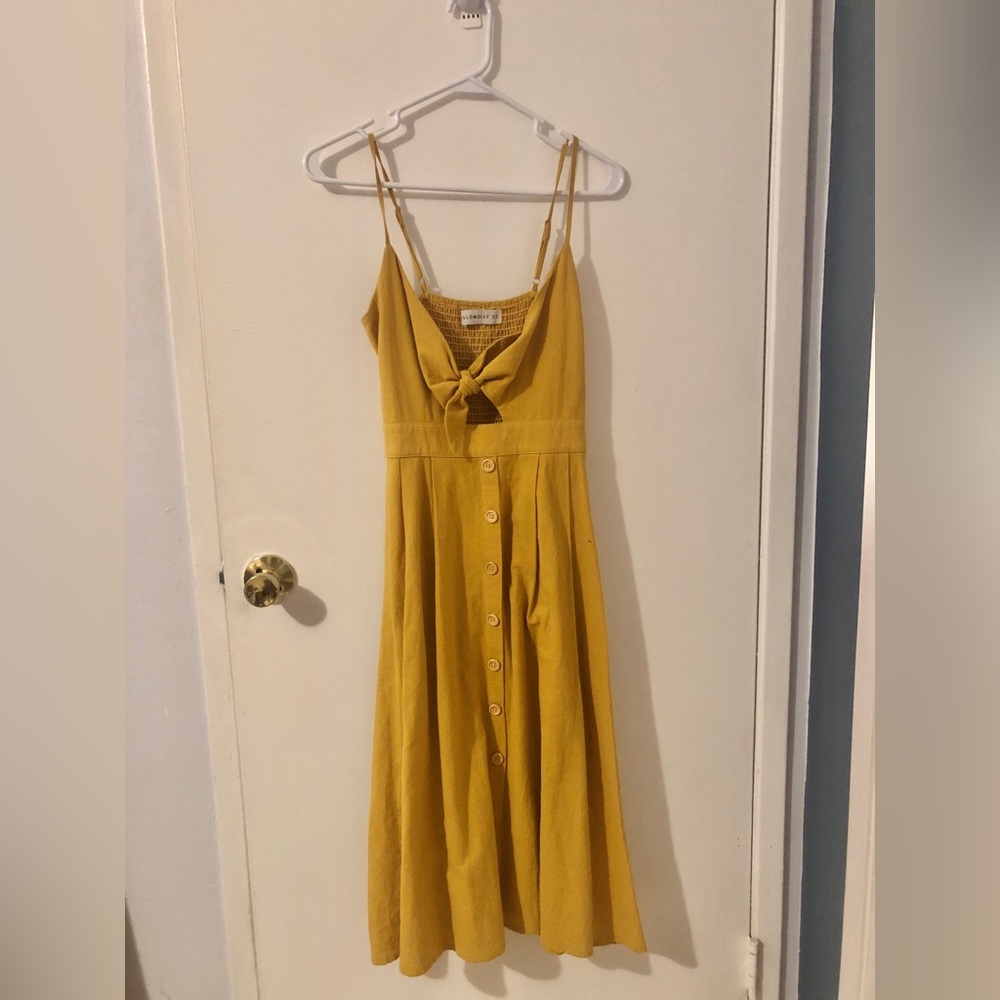 Hello Molly Mustard yellow Tie-Front Boho Cotton Midi Dress size small